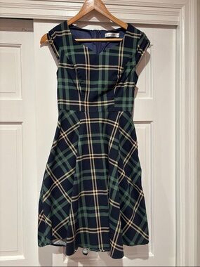 Navy & Green Plaid Fit-and-Flare Dress
